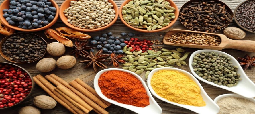 عکس-ادویه-های-مختلف-داخل-قاشق-در-کنار-هم-جهت-تفهیم-خواص-ادویه-کاجون